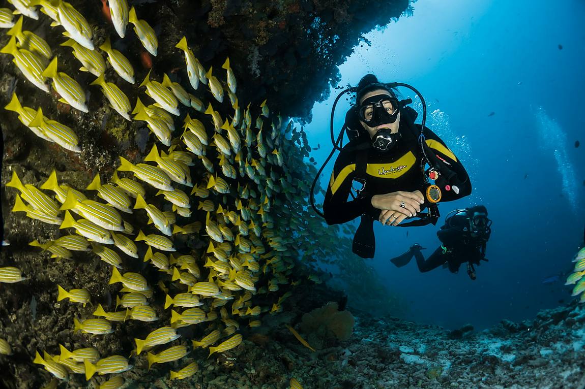 Beginner diver with instructor